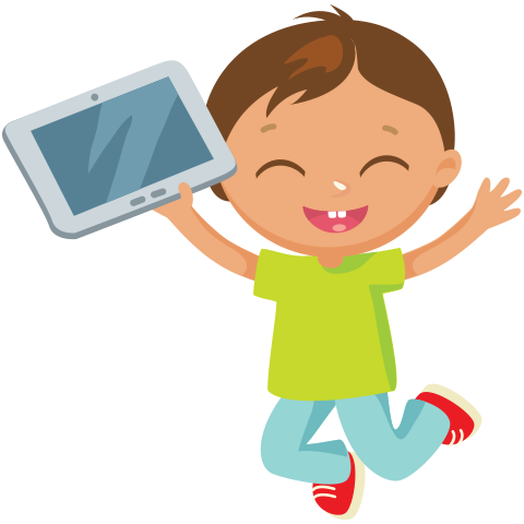 Boy jumping with eBook